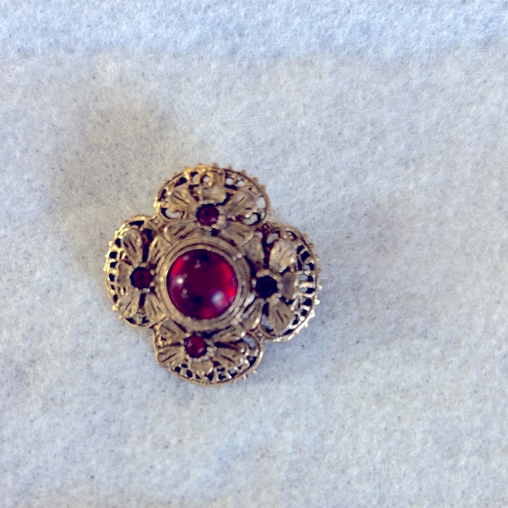 Vintage Gold and Red Brooch